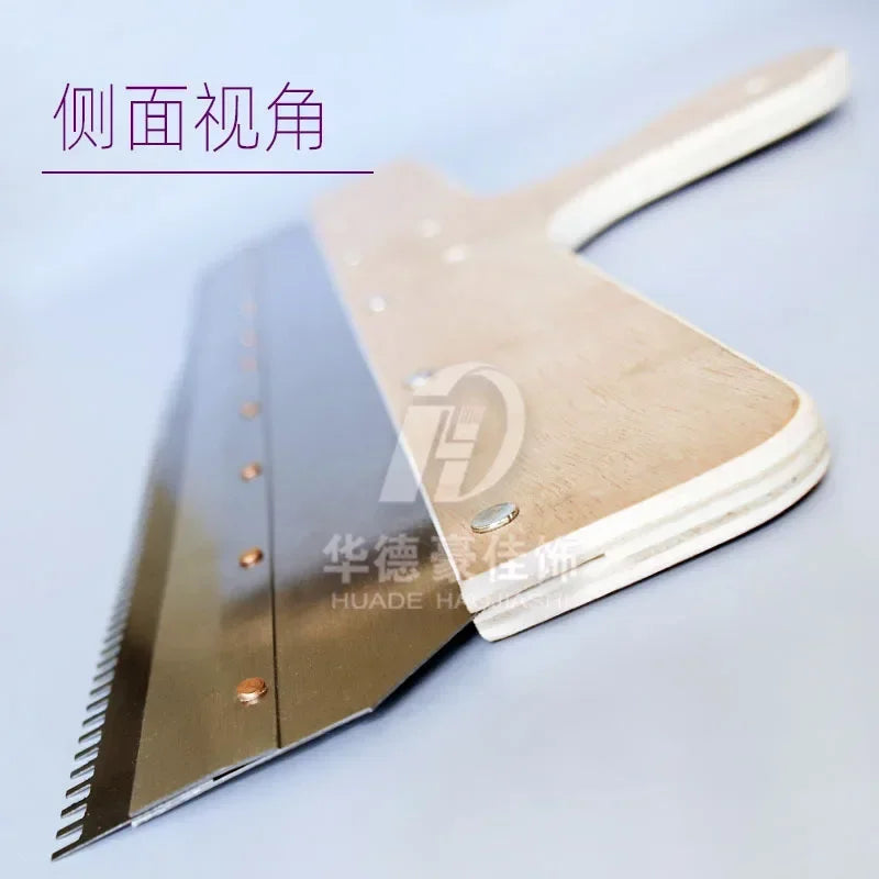 Scraper hand-held wooden rake cement self-leveling scraper stainless steel toothed scraper epoxy cement mortar tool